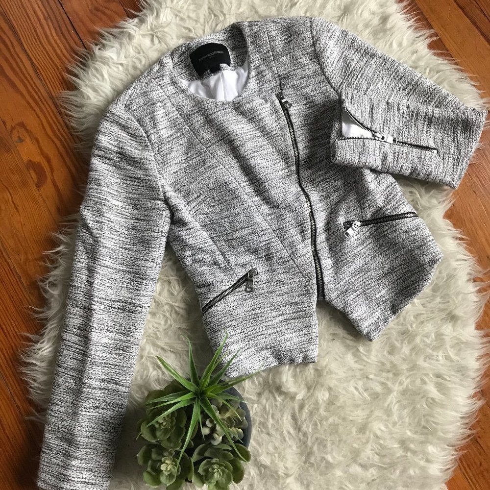 Black and White Tweed Moto Blazer
